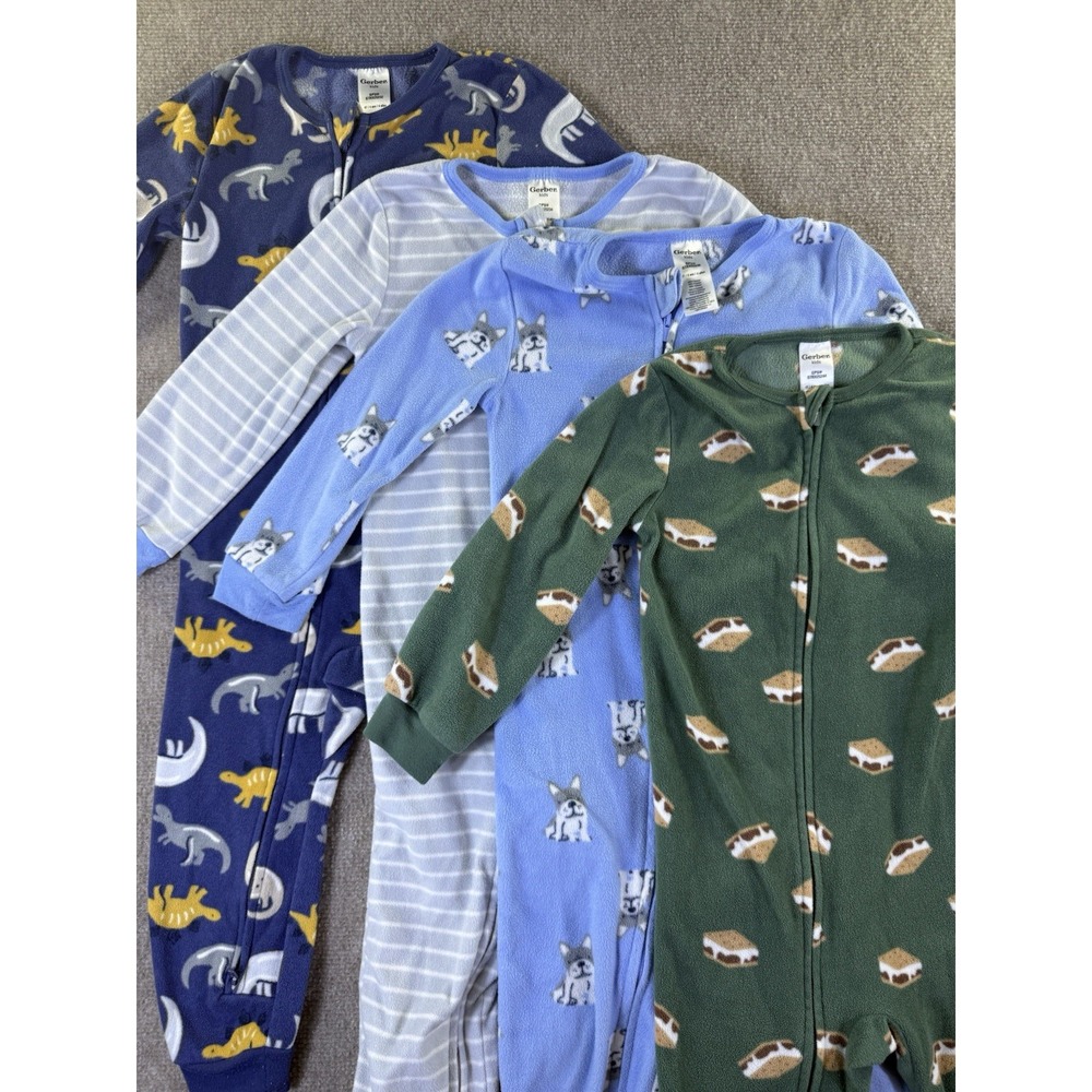 Gerber Kids Boys Fleece Footless 1 Piece Pajamas Size 4T Lot of 4
